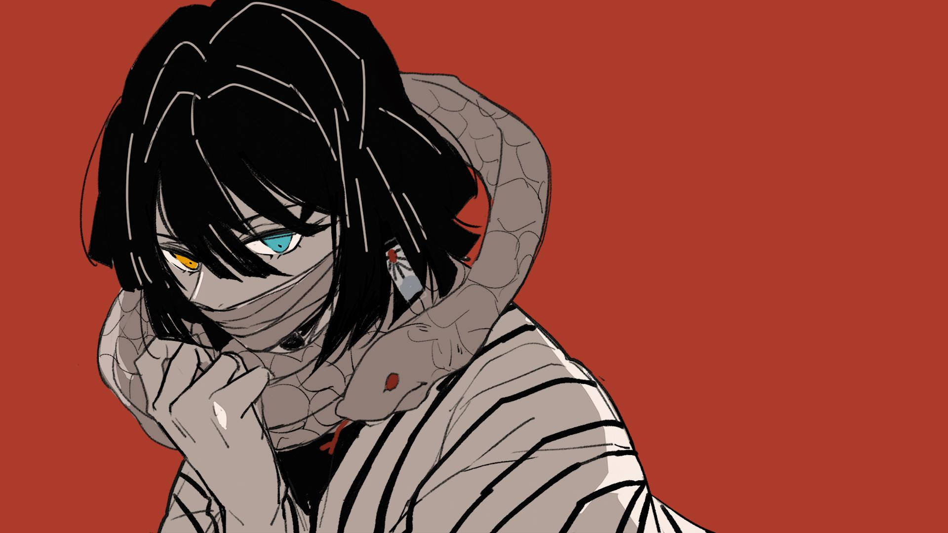 Obanai Iguro, heterochromatic eyes, snake coiled around their neck, Full HD Desktop Wallpaper