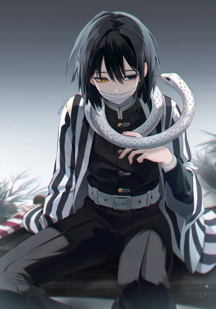 Obanai Iguro, white snake, heterochromatic eyes, SD Phone Wallpaper
