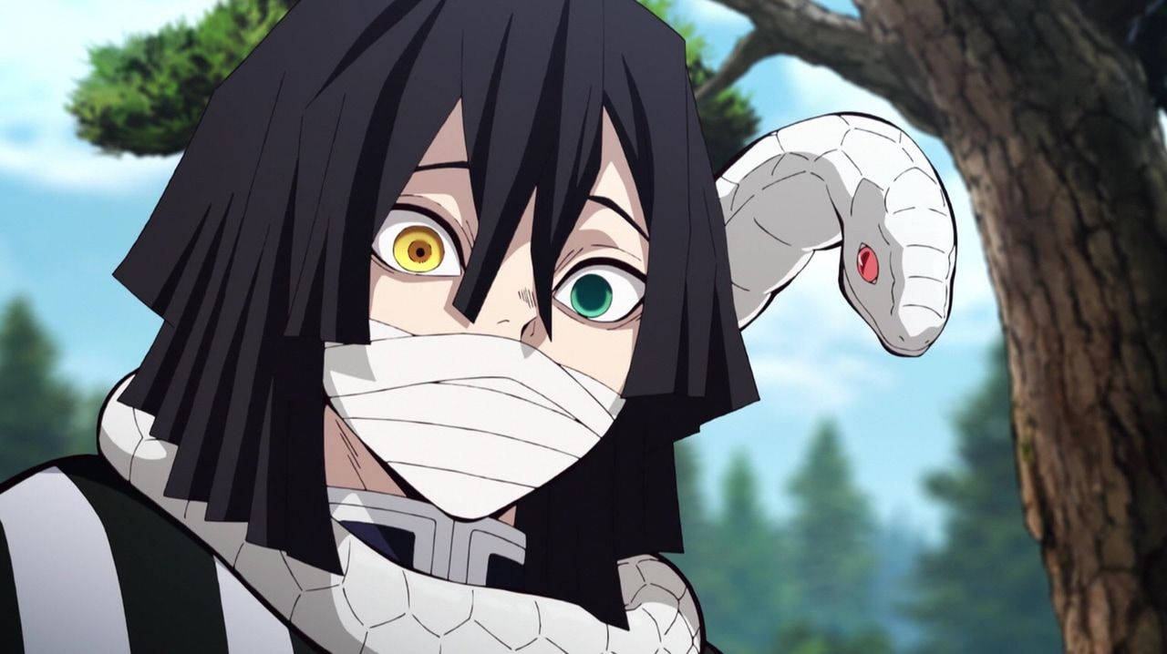 Obanai Iguro, white serpent, heterochromatic eyes, HD Desktop Wallpaper