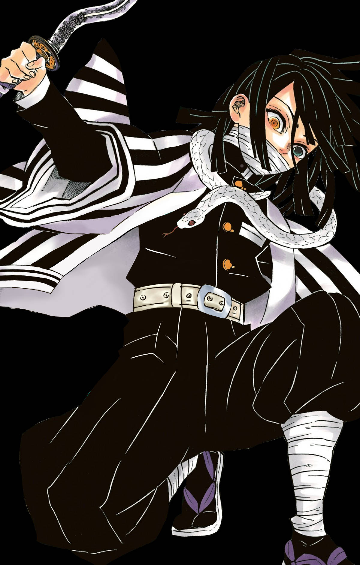 Obanai Iguro, curved dagger, black and white striped uniform, HD Phone Wallpaper