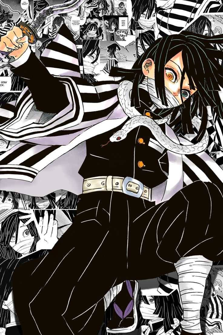 Obanai Iguro, black hair, orange eyes, SD Phone Wallpaper