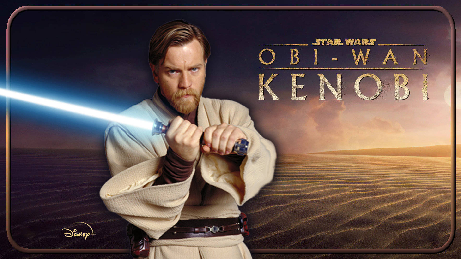 Obi-Wan Kenobi, desert, glowing blue lightsaber, Full HD Desktop Wallpaper