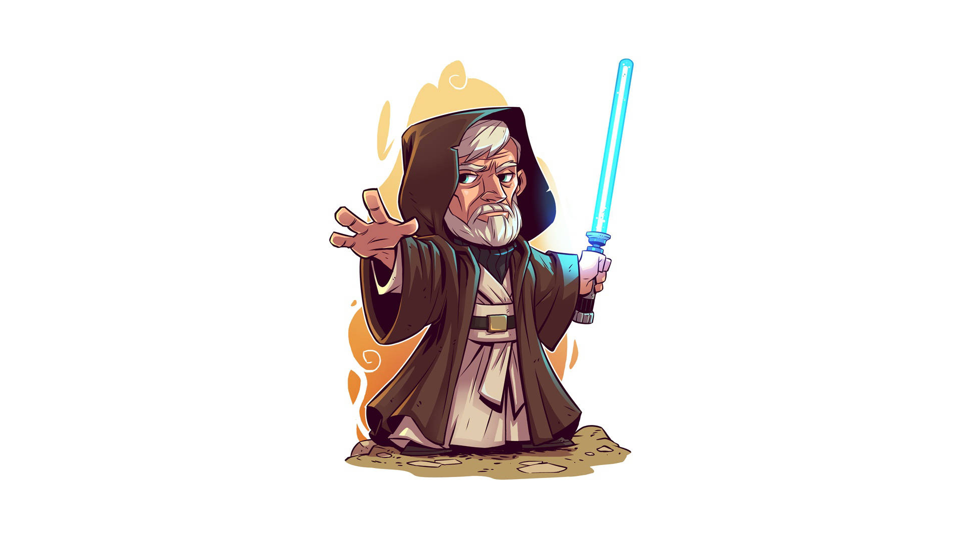 Obi Wan Kenobi, Chibi-style, white beard, Full HD Desktop Wallpaper