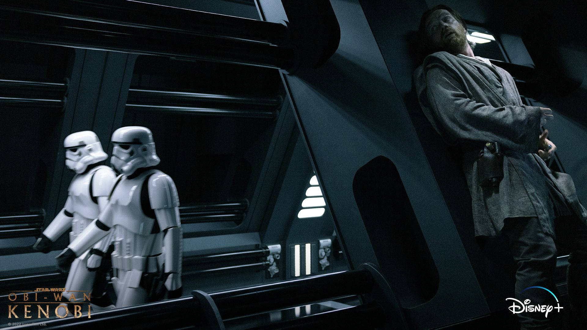 Obi-Wan Kenobi, stormtroopers, futuristic corridor, Full HD Desktop Wallpaper