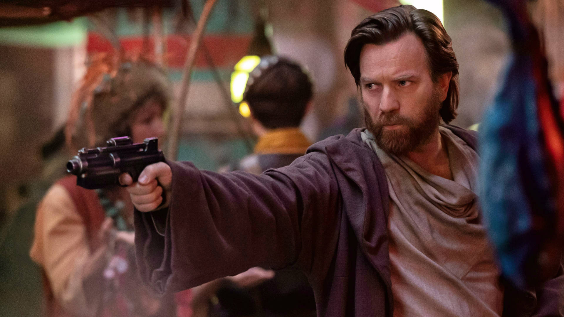 Obi Wan Kenobi, blaster pistol, bearded man, Full HD Desktop Wallpaper
