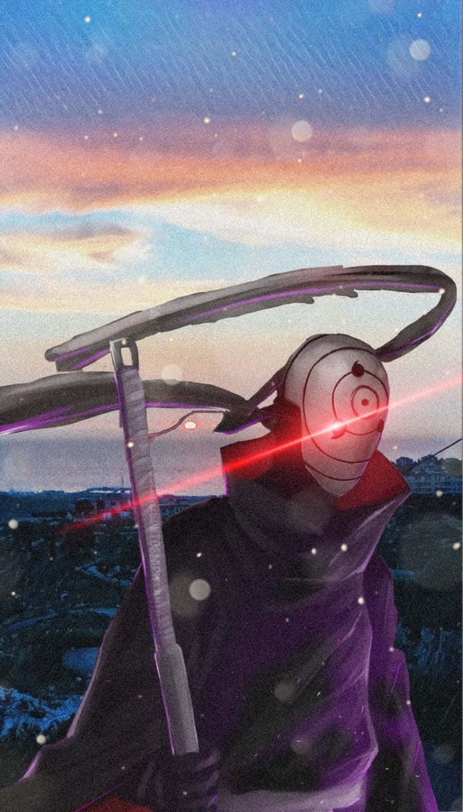 Obito Aesthetic, masked anime warrior, glowing red eye beams, HD Phone Wallpaper