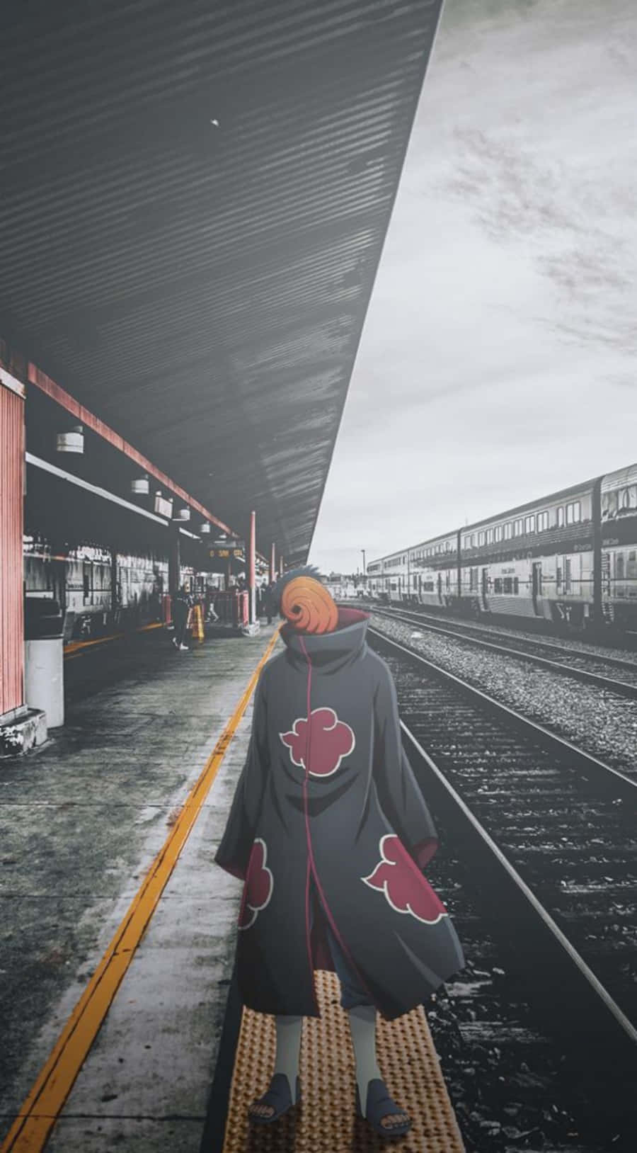 Obito Aesthetic, red cloud cloak, train platform, HD Phone Wallpaper