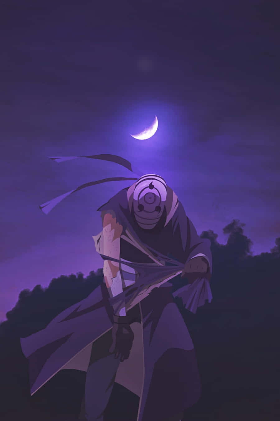 Obito Aesthetic, masked anime ninja, glowing crescent moon, HD Phone Wallpaper
