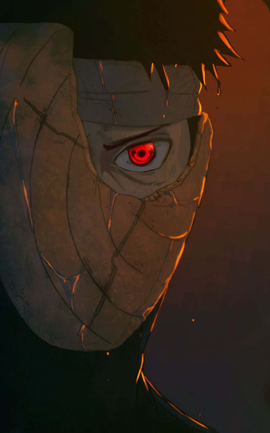 Obito, cracked mask, glowing red eye, HD Phone Wallpaper