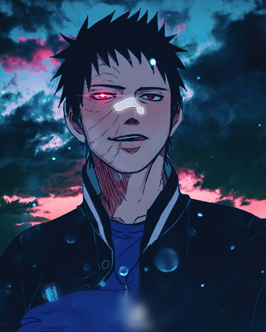 Obito Aesthetic, spiky-haired anime boy, glowing red eyes, SD Phone Wallpaper