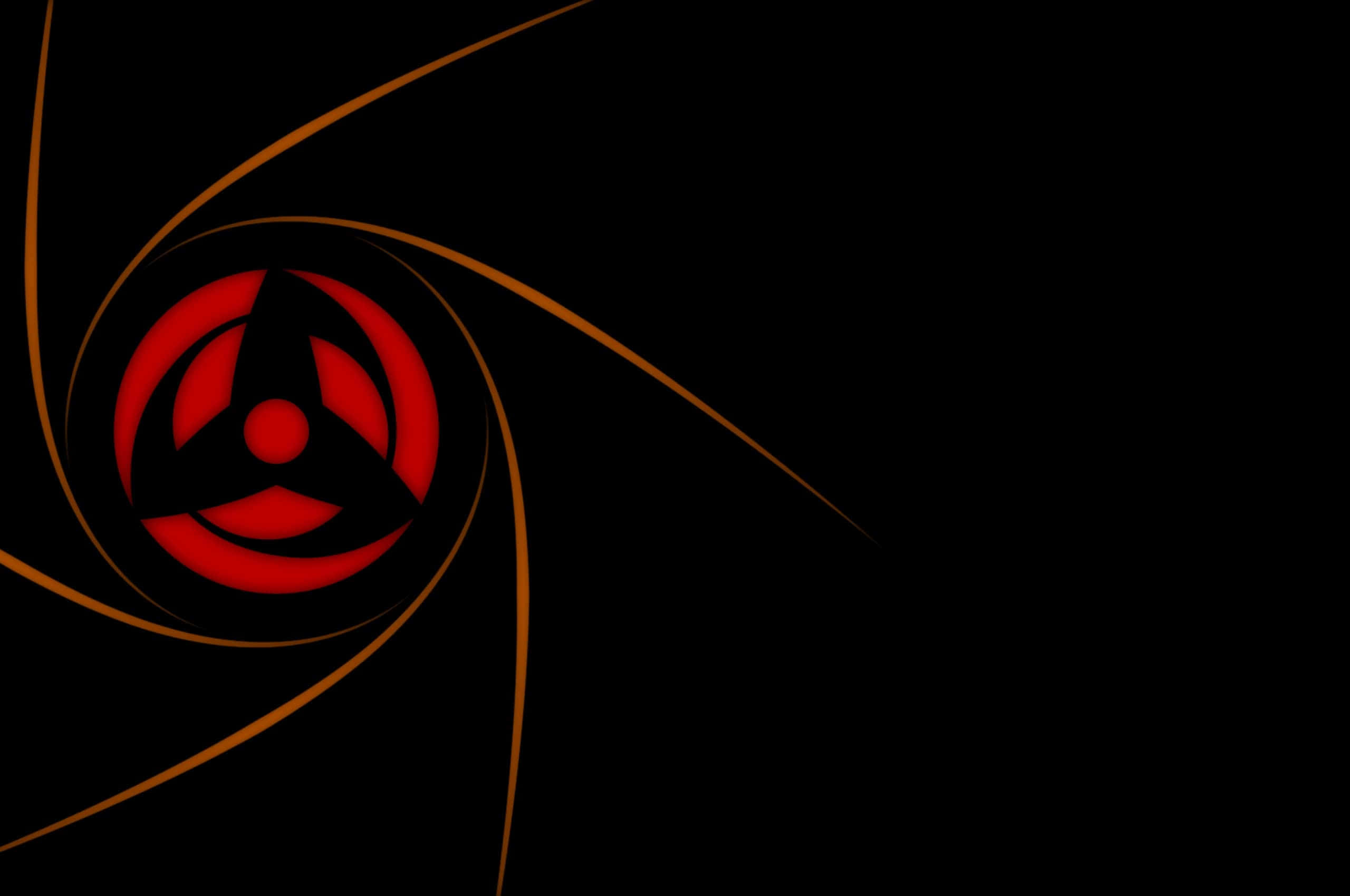 Obito Mask, red Sharingan eye, golden spiral, 2K Desktop Wallpaper