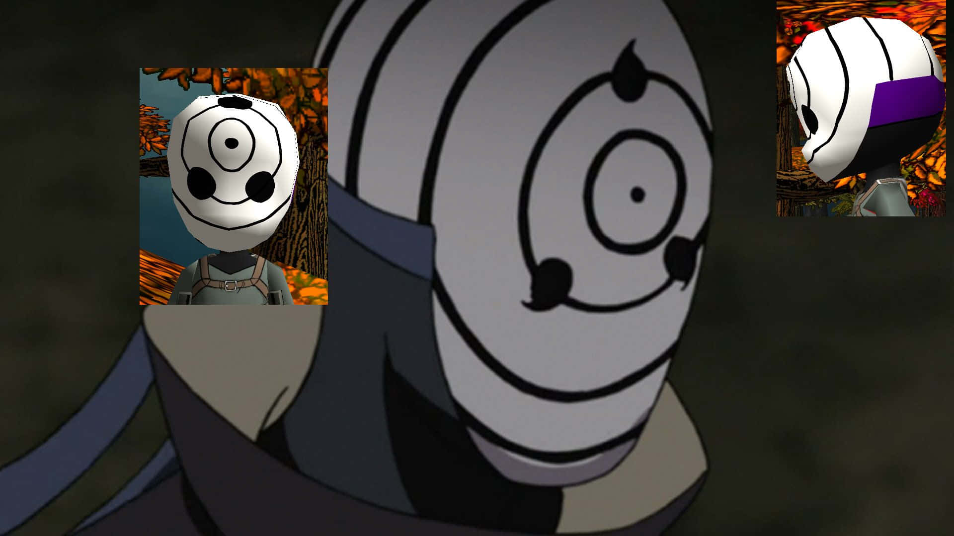 Obito Mask, spiral eye design, autumnal background, Full HD Desktop Wallpaper