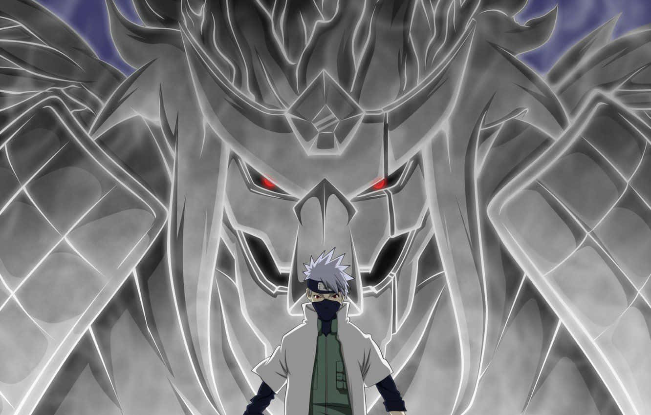 Obito Susanoo, masked ninja, colossal glowing silver fox spirit, HD Desktop Wallpaper