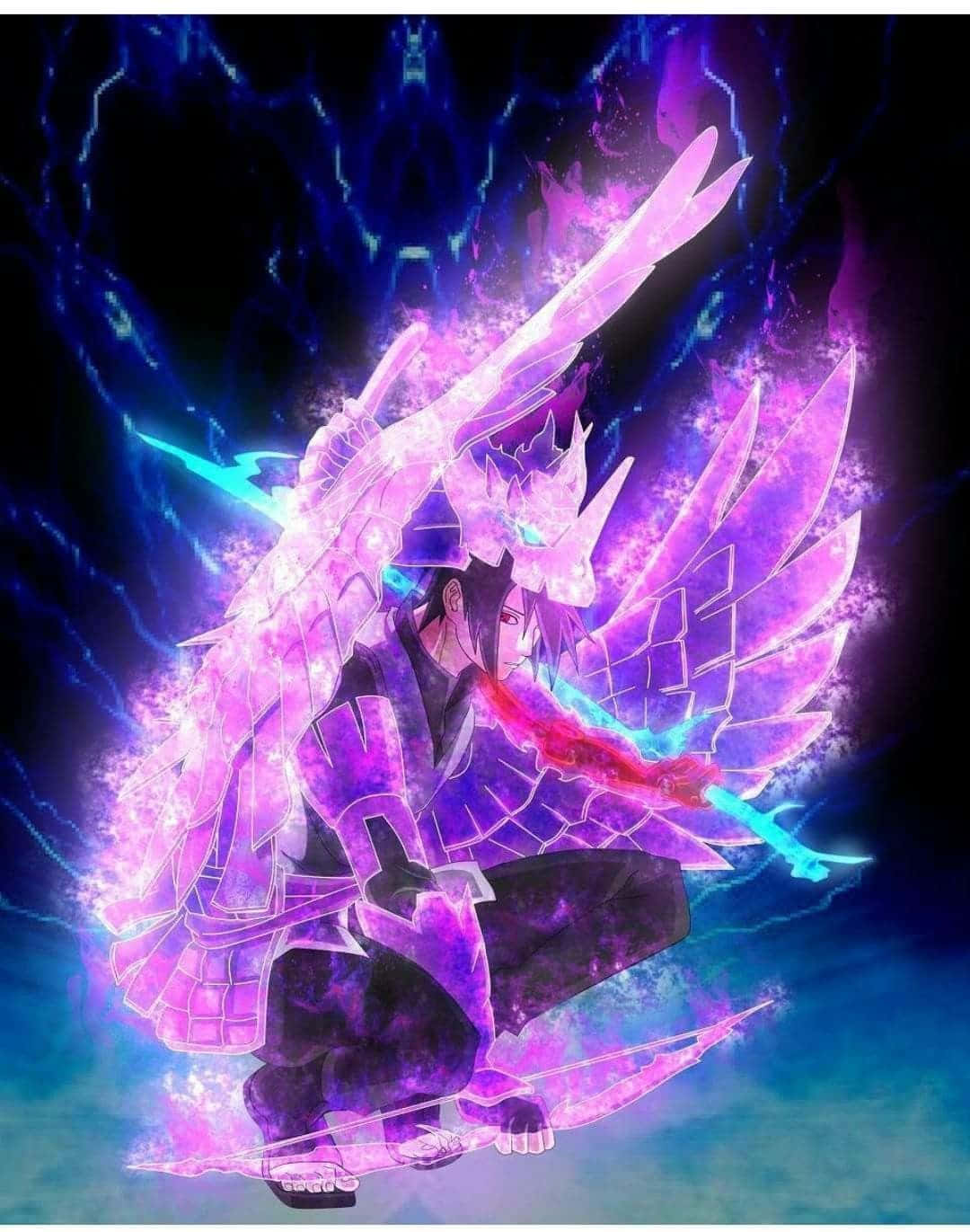 Obito Susanoo, purple wings, blue lightning, HD Phone Wallpaper