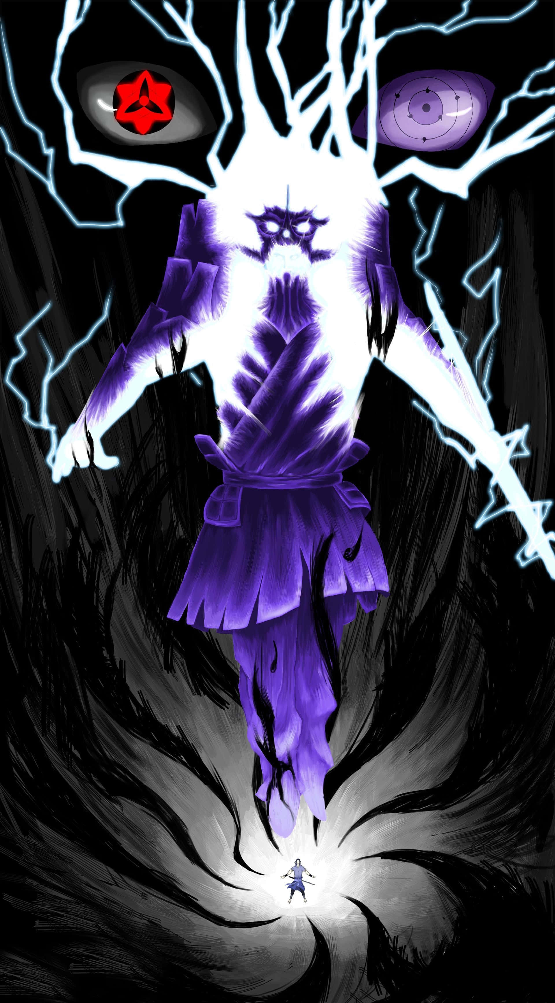 Obito Susanoo, purple and white, glowing eyes, 2K Phone Wallpaper