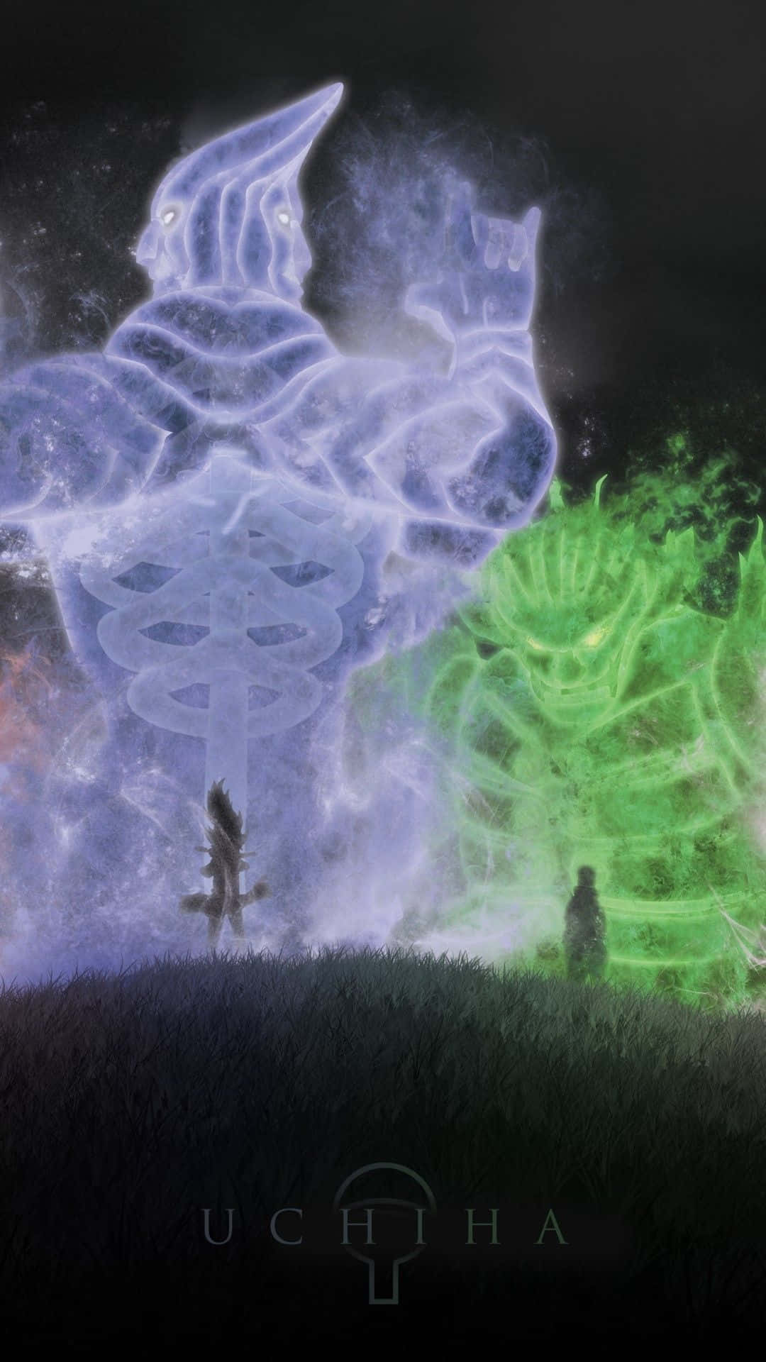 Obito Susanoo, blue chakra entity, green chakra entity, Full HD Phone Wallpaper