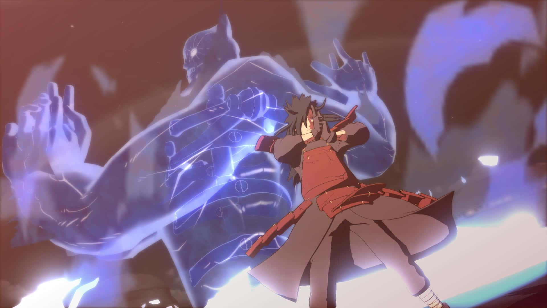 Obito Susanoo, red cloak, glowing blue chakra, Full HD Desktop Wallpaper