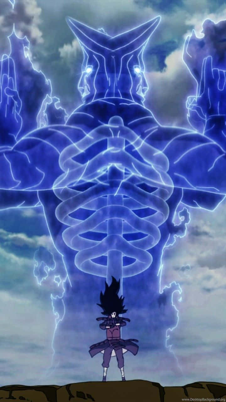 Obito Susanoo, blue lightning-powered entity, stormy sky, HD Phone Wallpaper