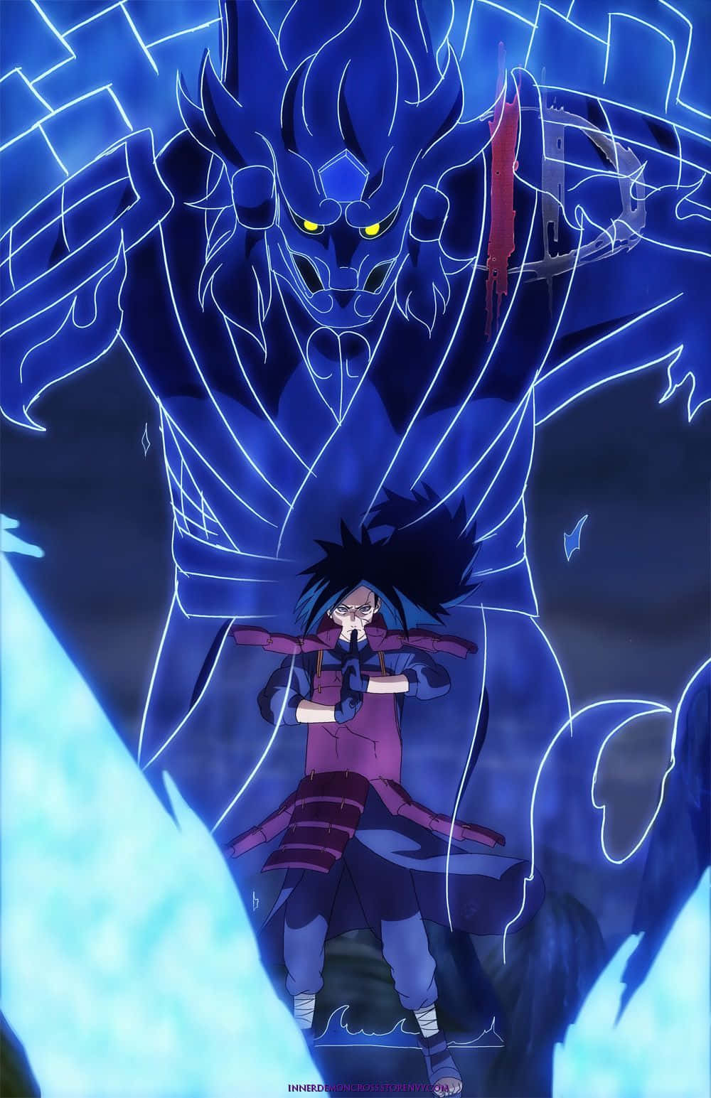 Obito Susanoo, blue chakra beast, glowing yellow eyes, HD Phone Wallpaper