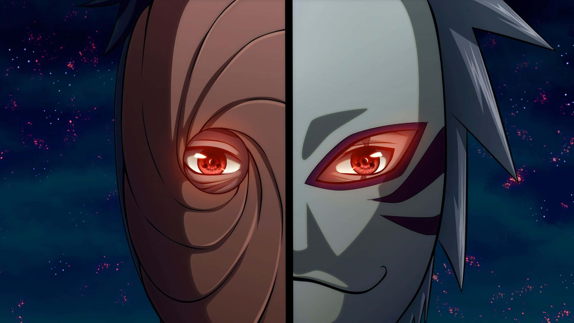 Obito Susanoo, glowing red eyes, starry cosmic background, Full HD Desktop Wallpaper