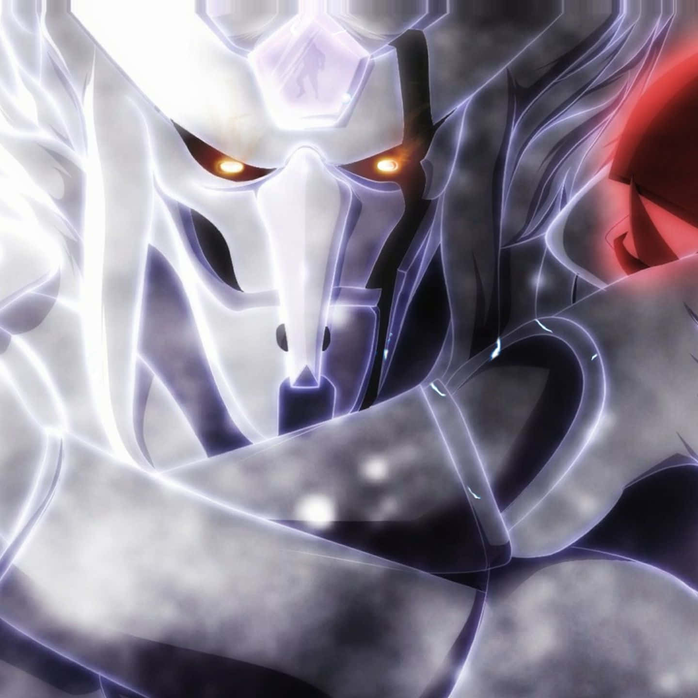 Obito Susanoo, glowing orange eyes, white energy aura, HD Desktop Wallpaper