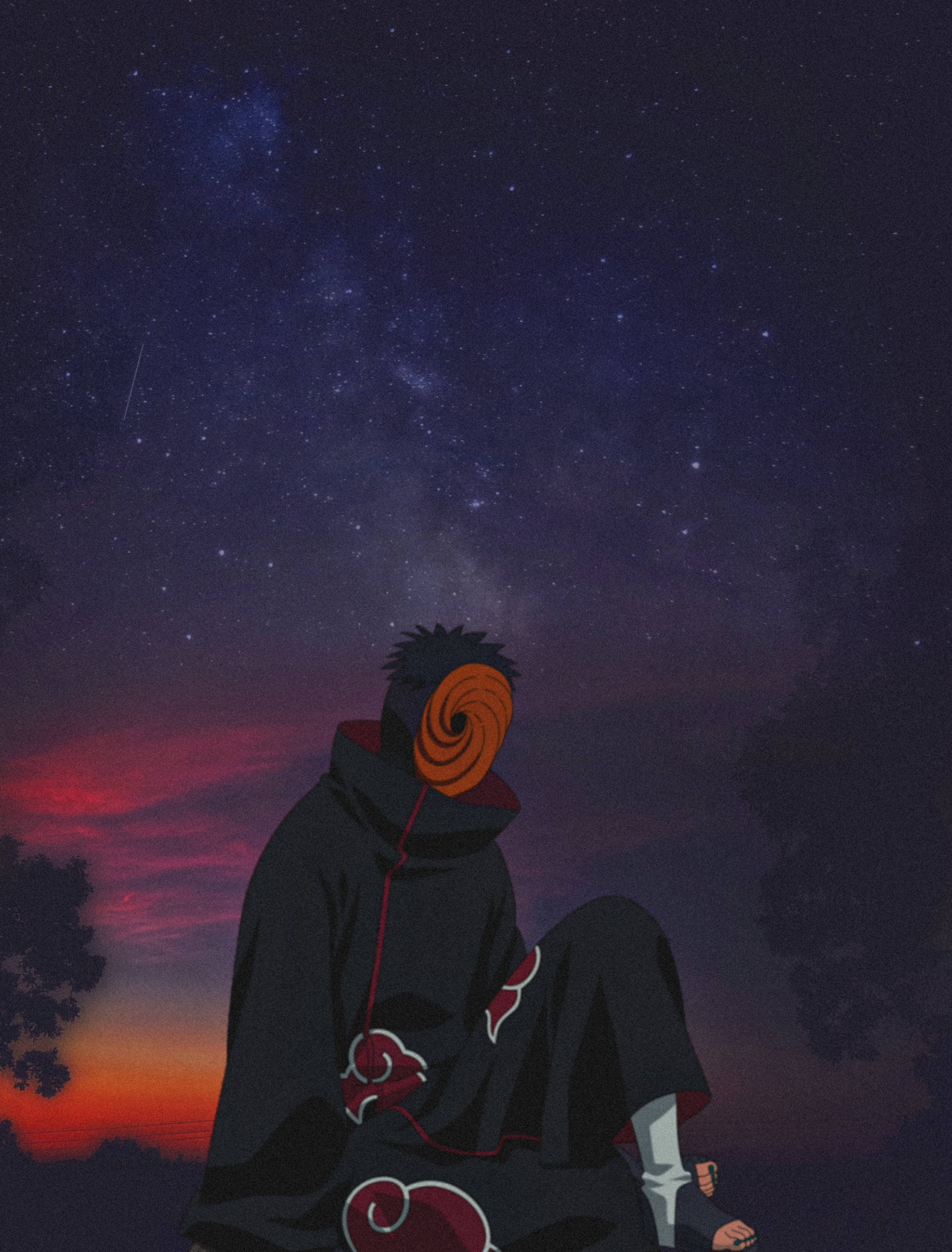 Obito Uchiha, black cloak, starry twilight sky, 4K Phone Wallpaper