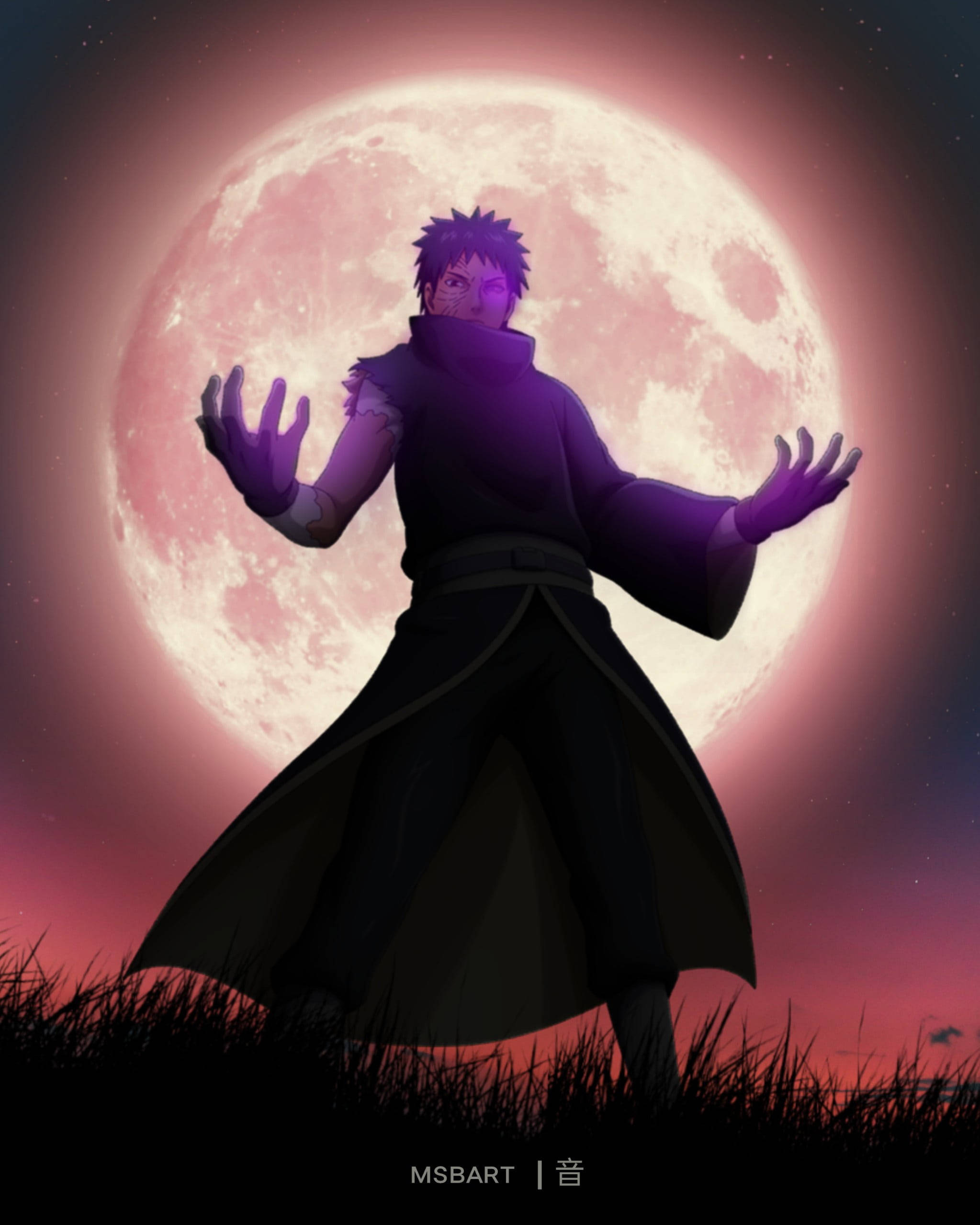 Obito Uchiha, Full Moon, pink moon, Full HD Phone Wallpaper