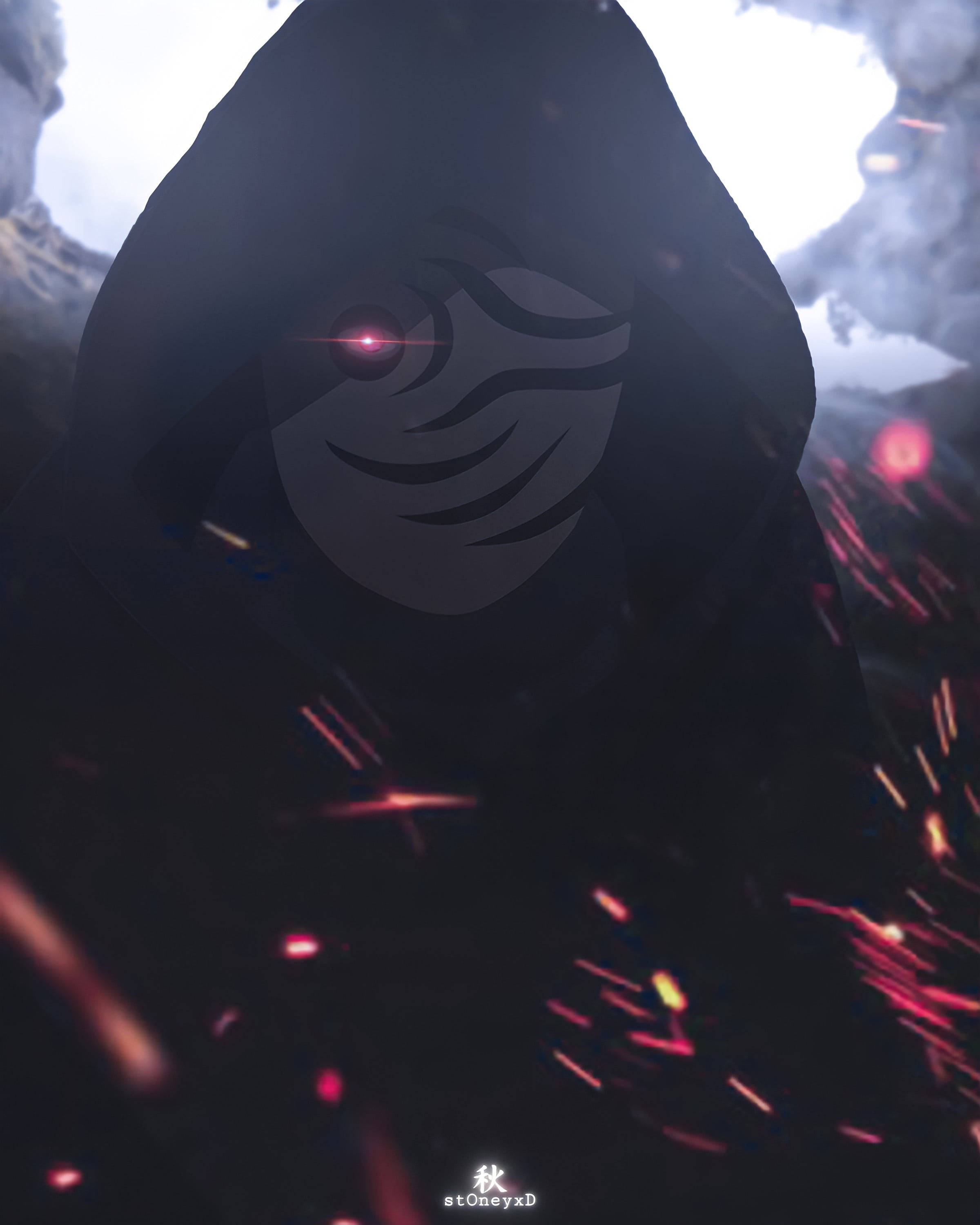 Obito Uchiha, glowing red eye, swirling mask, 2K Phone Wallpaper
