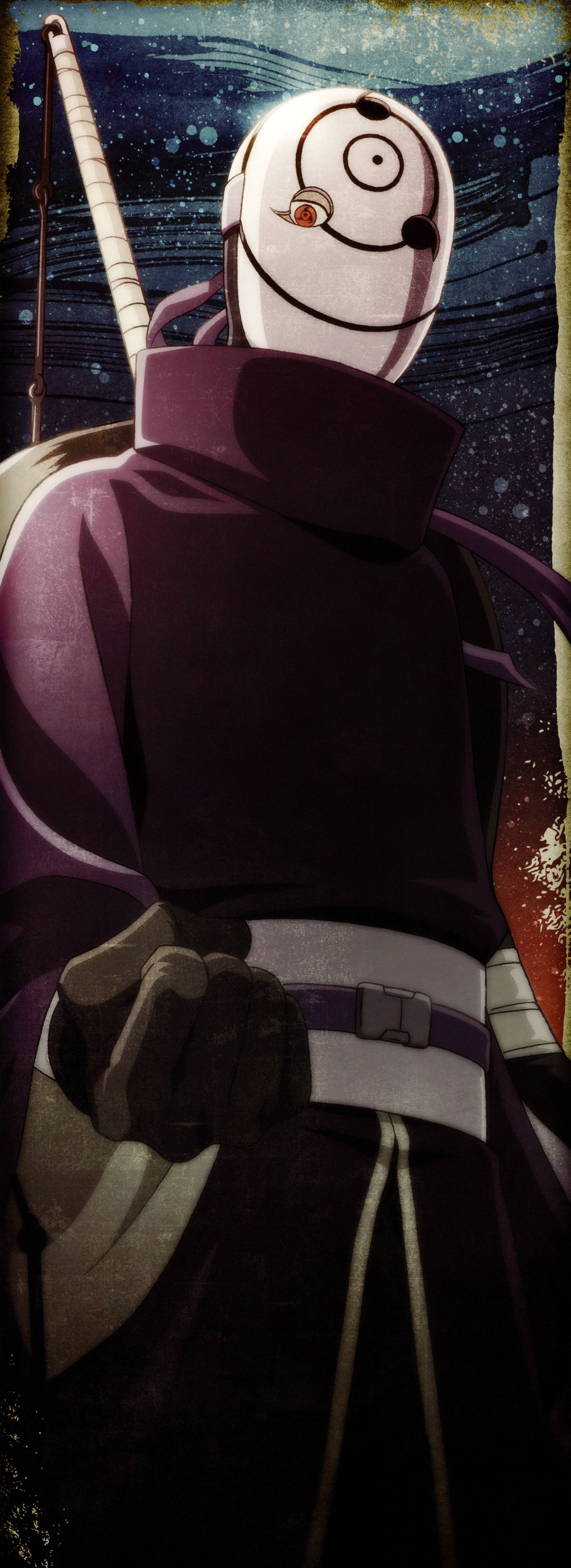 Obito Uchiha, dark purple robes, starred night sky, 5K Phone Wallpaper