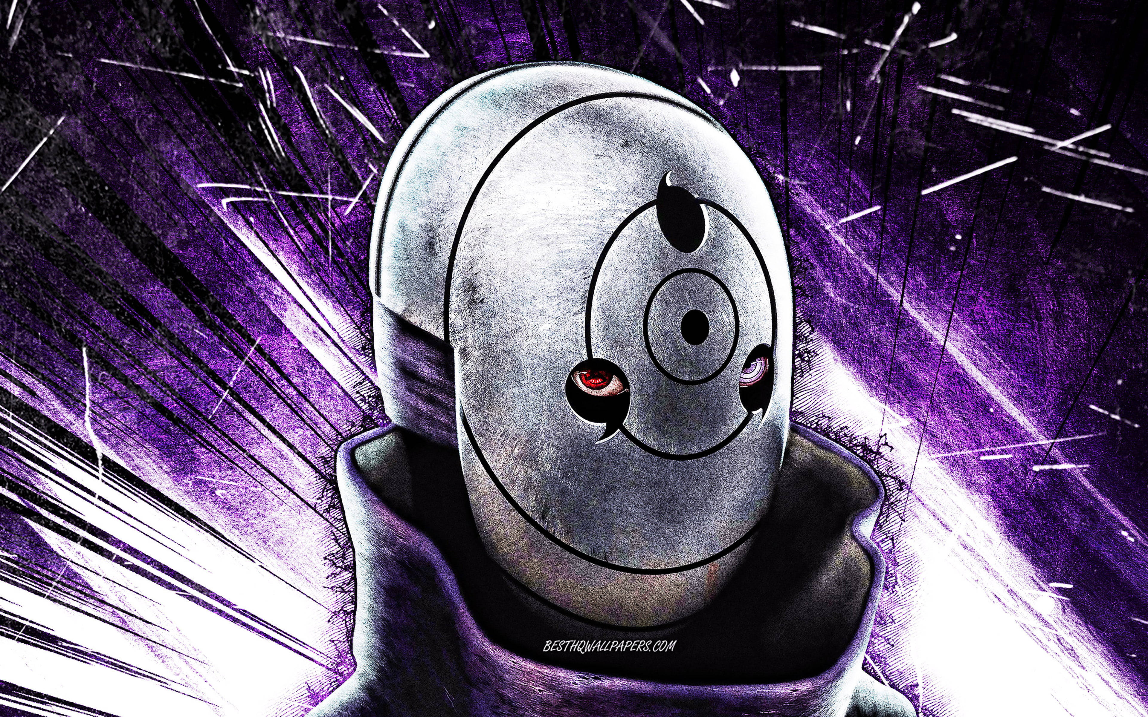 Obito Uchiha, metallic mask, red eyes, 4K Desktop Wallpaper