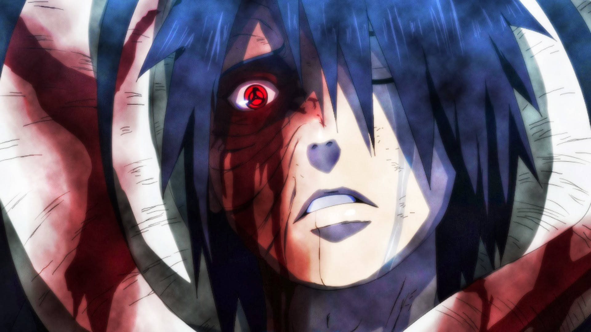 Obito Uchiha, bleeding eye, dark blue hair, Full HD Desktop Wallpaper