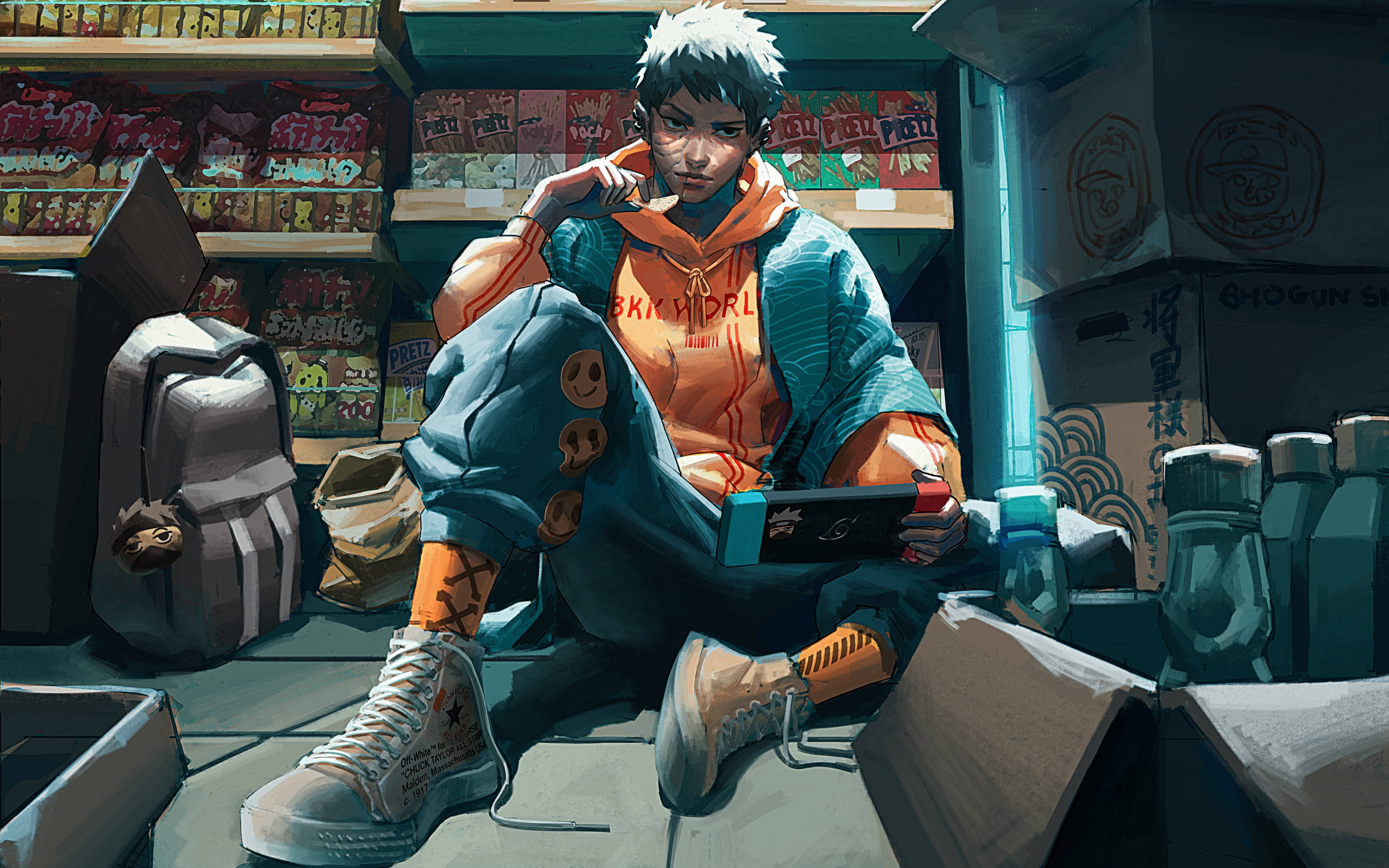 Obito Uchiha, handheld game console, snacks, 4K Desktop Wallpaper