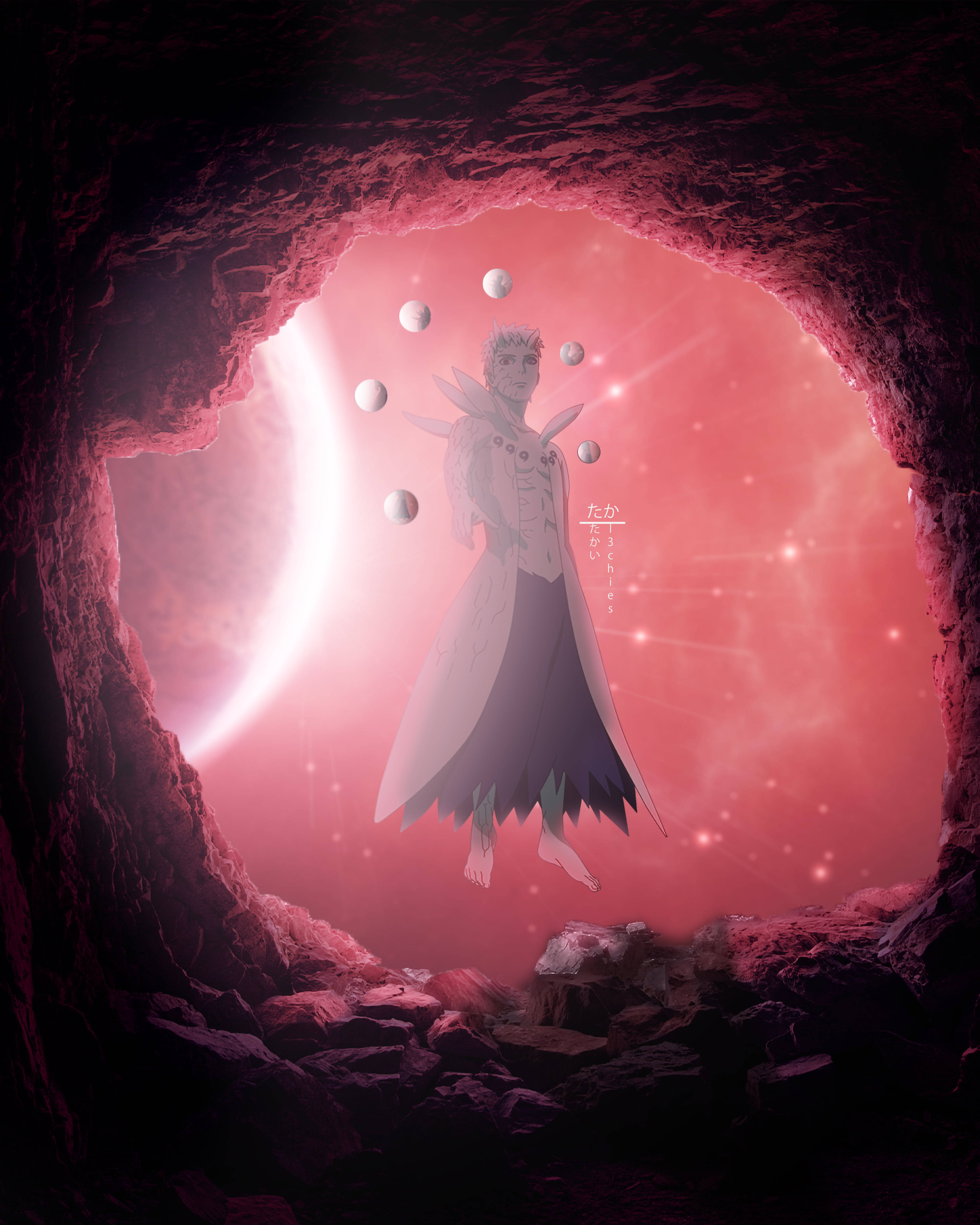 Obito Uchiha, pink cosmic tunnel, glowing anime figure, 4K Phone Wallpaper