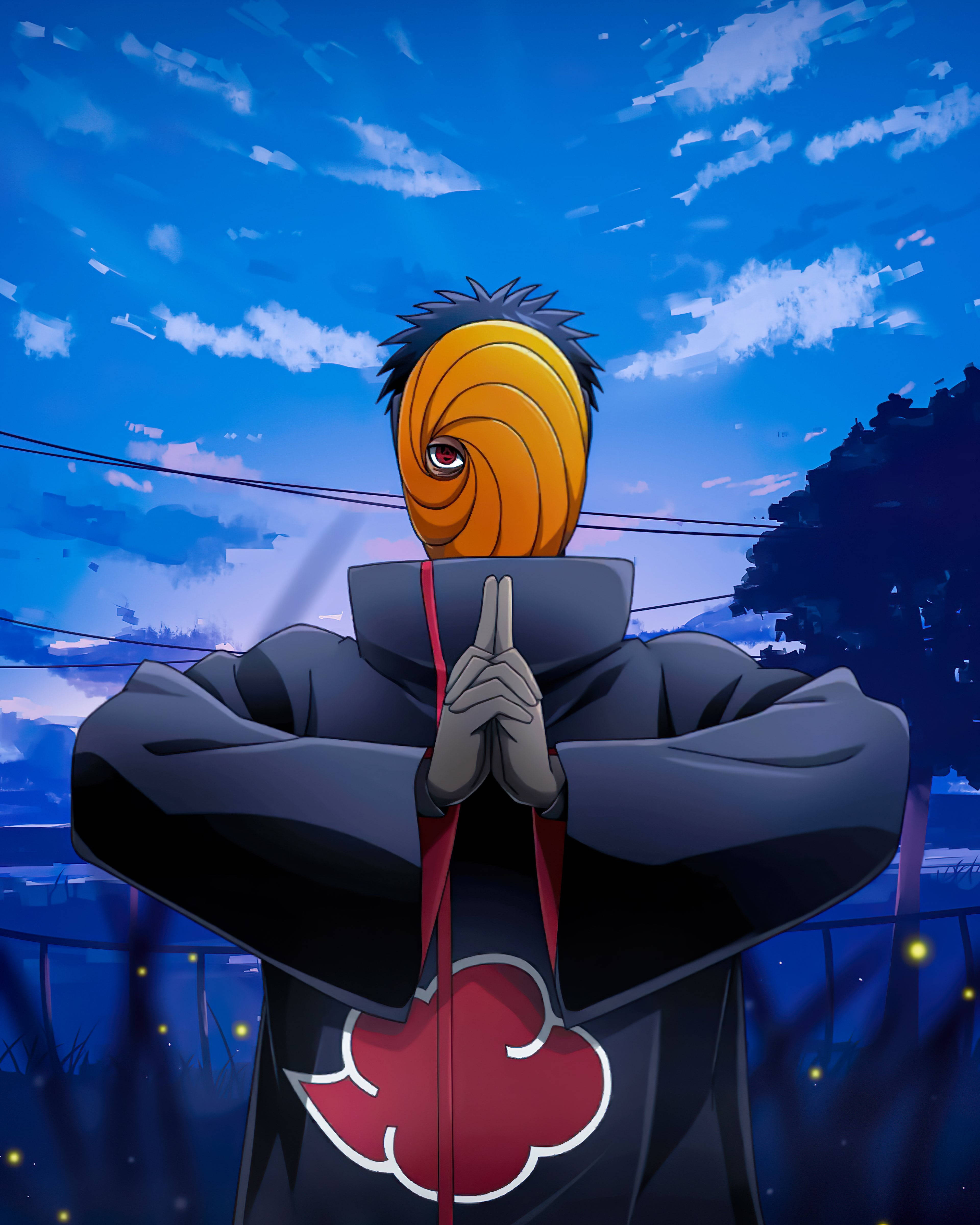 Obito Uchiha, spiral mask, red cloud cloak, 4K Phone Wallpaper