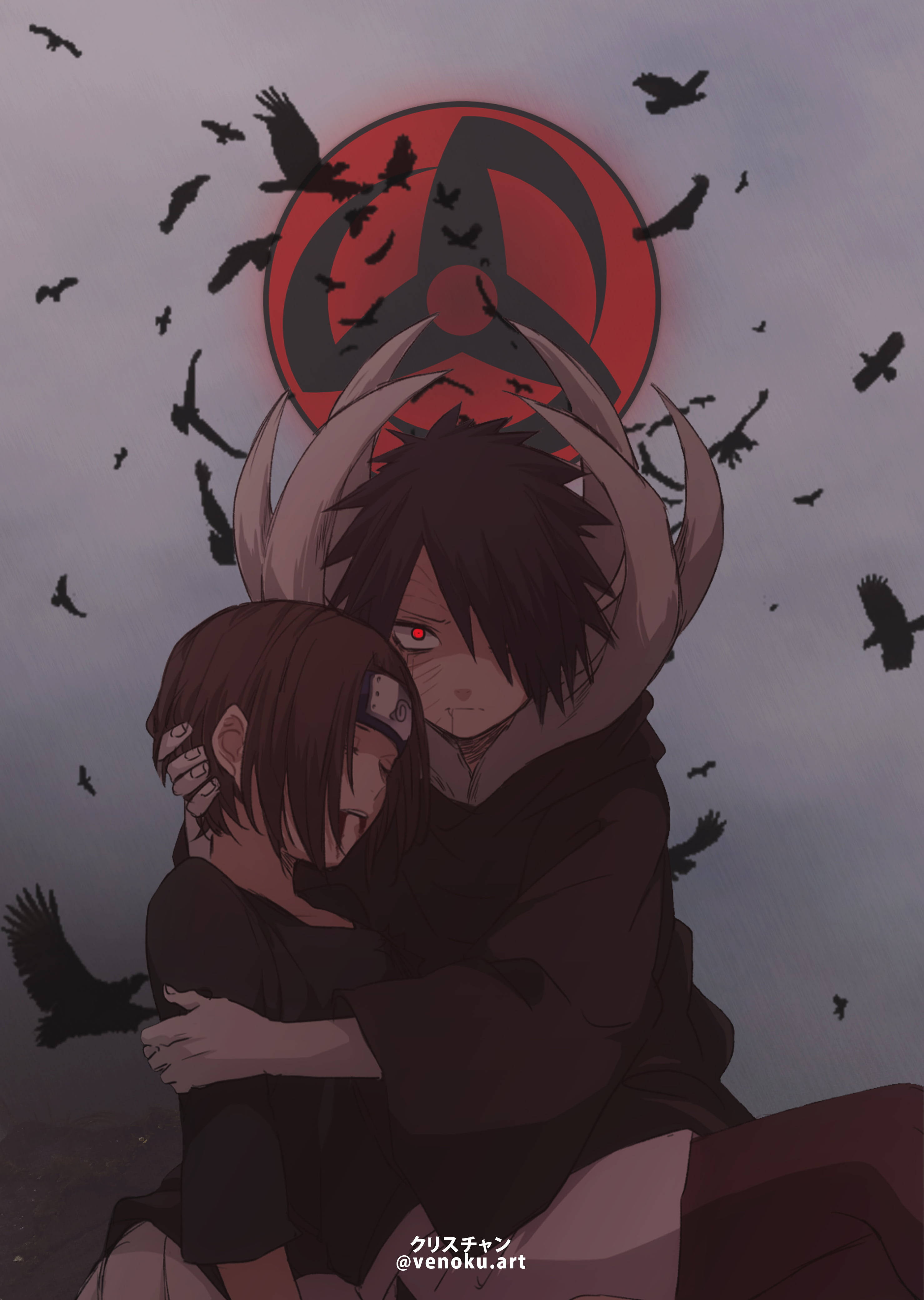 Obito Uchiha, red eyes, horns, 4K Phone Wallpaper