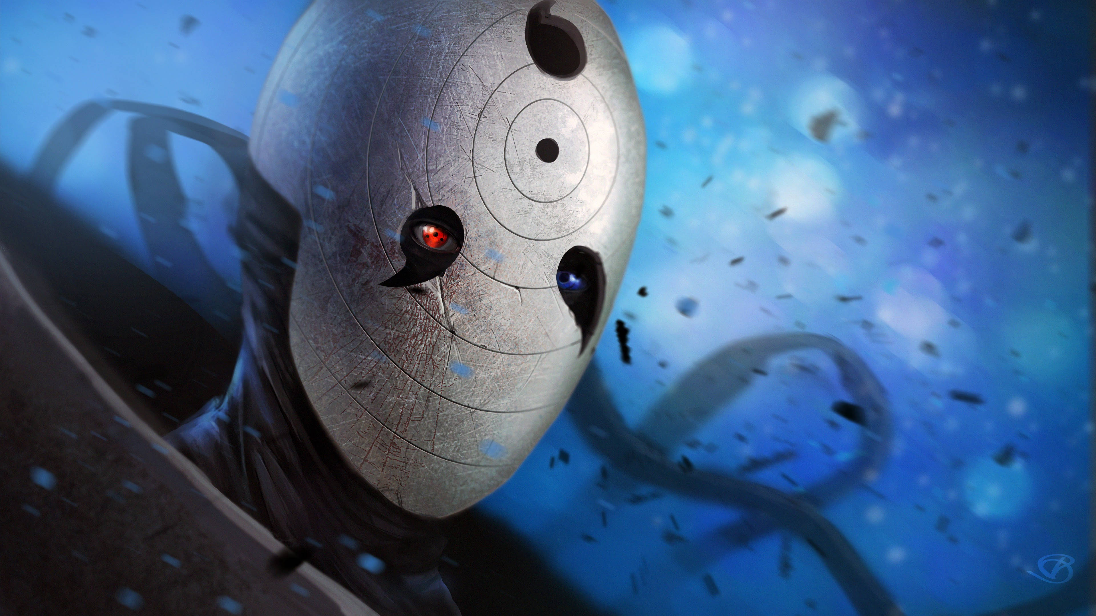 Obito Uchiha, blue, glowing red and blue eyes, 4K Desktop Wallpaper