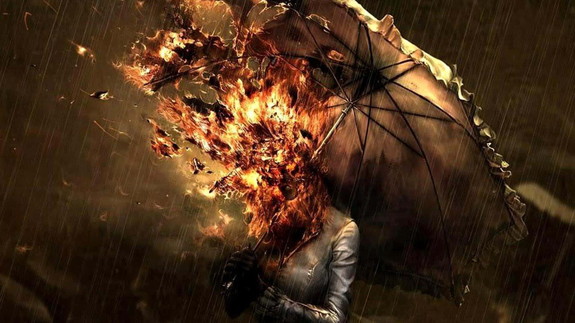Obscure Man With Umbrella, umbrella, flames, Full HD Desktop Wallpaper