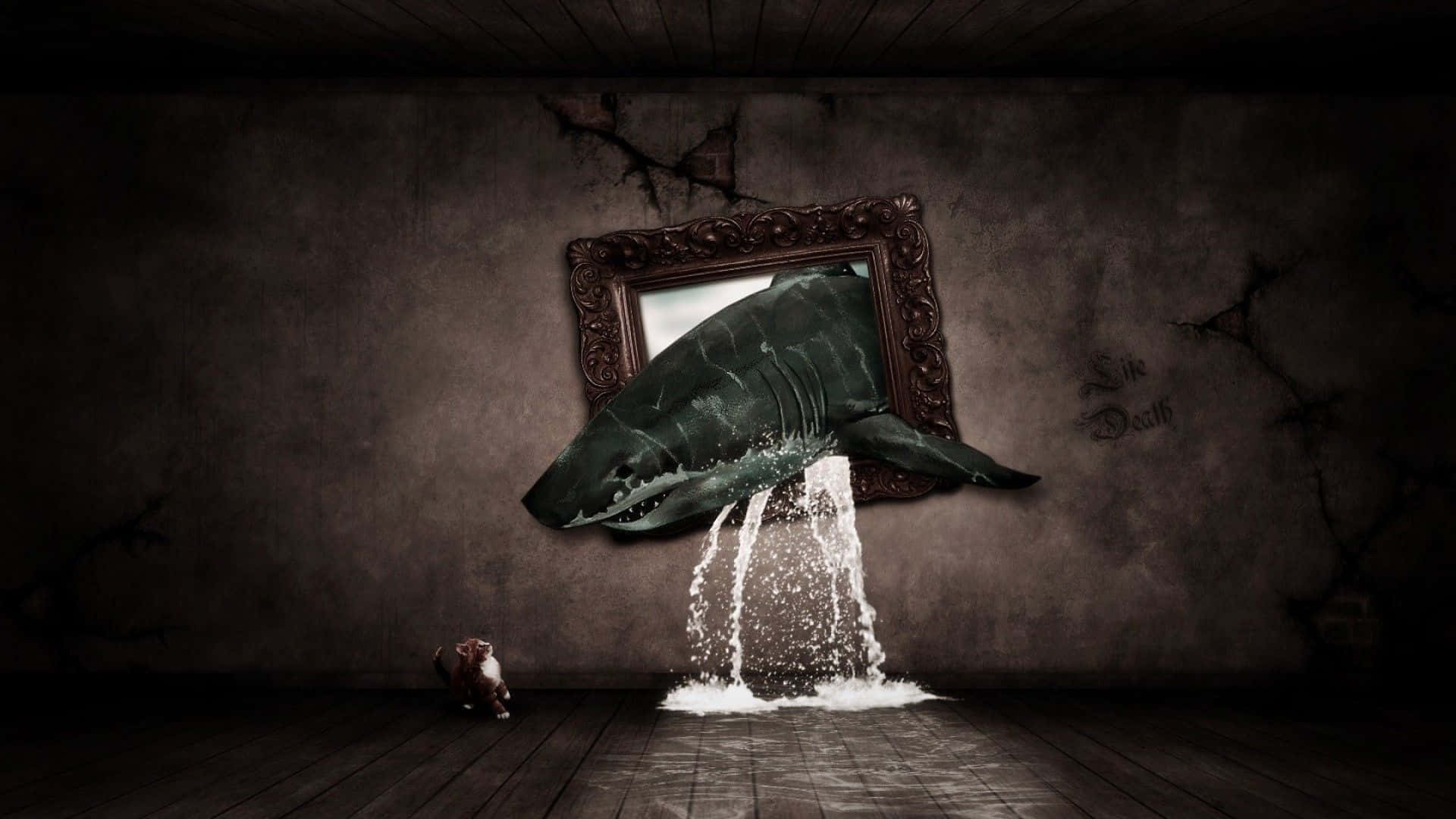 Obscure, 3D Shark Painting, framed mirror, Full HD Desktop Wallpaper