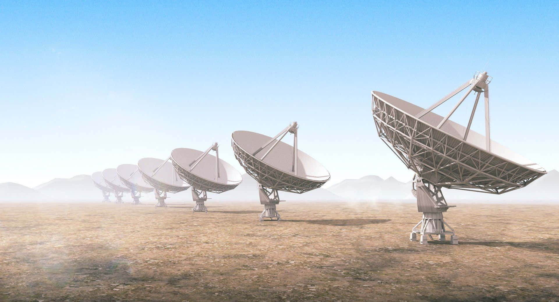 radio telescope, white satellite dishes, barren desert landscape, Full HD Desktop Wallpaper