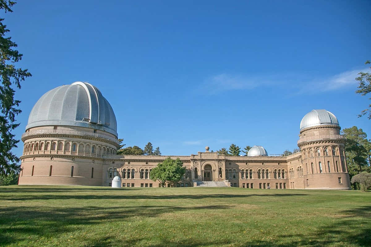Observatory, silver domes, sunlit grassy lawn, SD Desktop Wallpaper