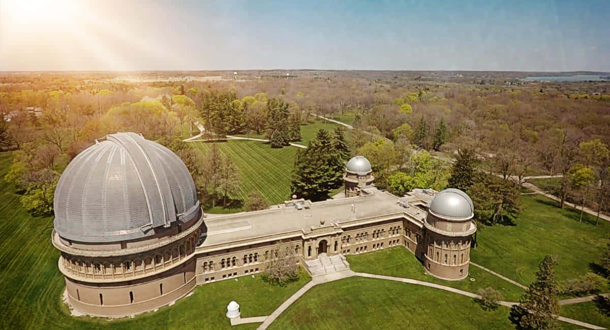 Observatory, three domes, lush green landscape, SD Desktop Wallpaper