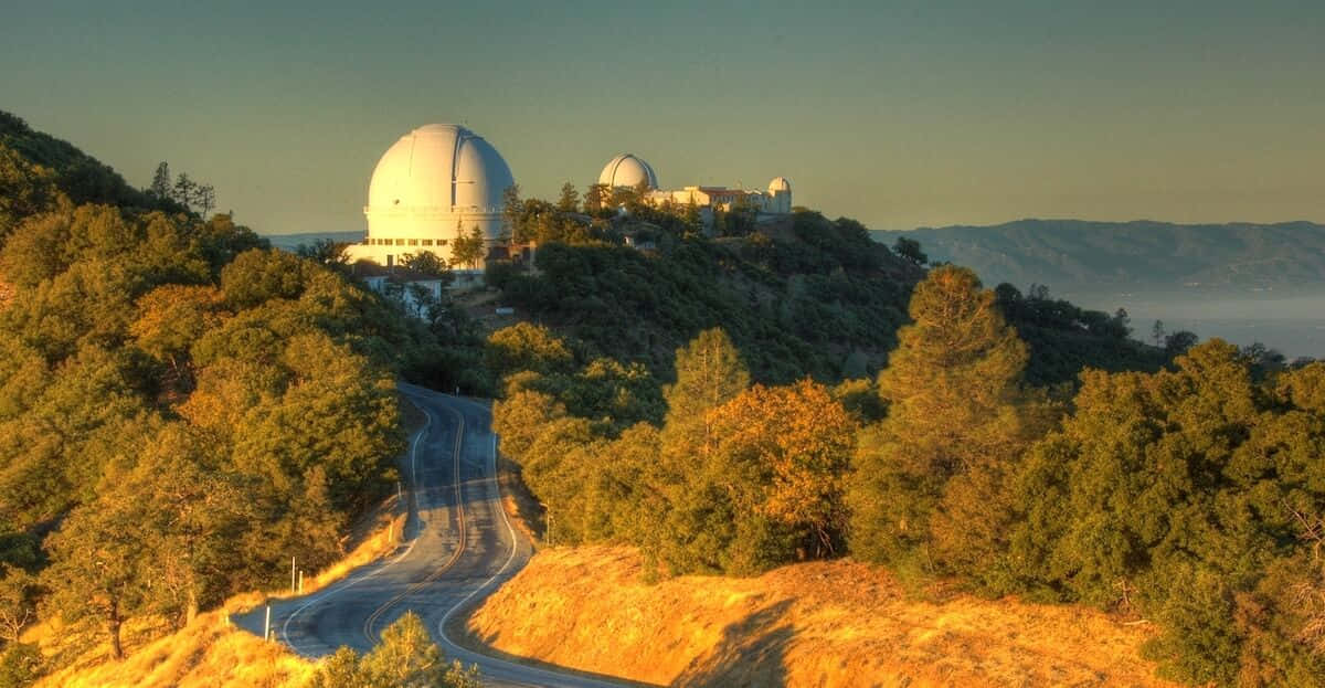 Observatory, golden autumn trees, white domed observatories, SD Desktop Wallpaper