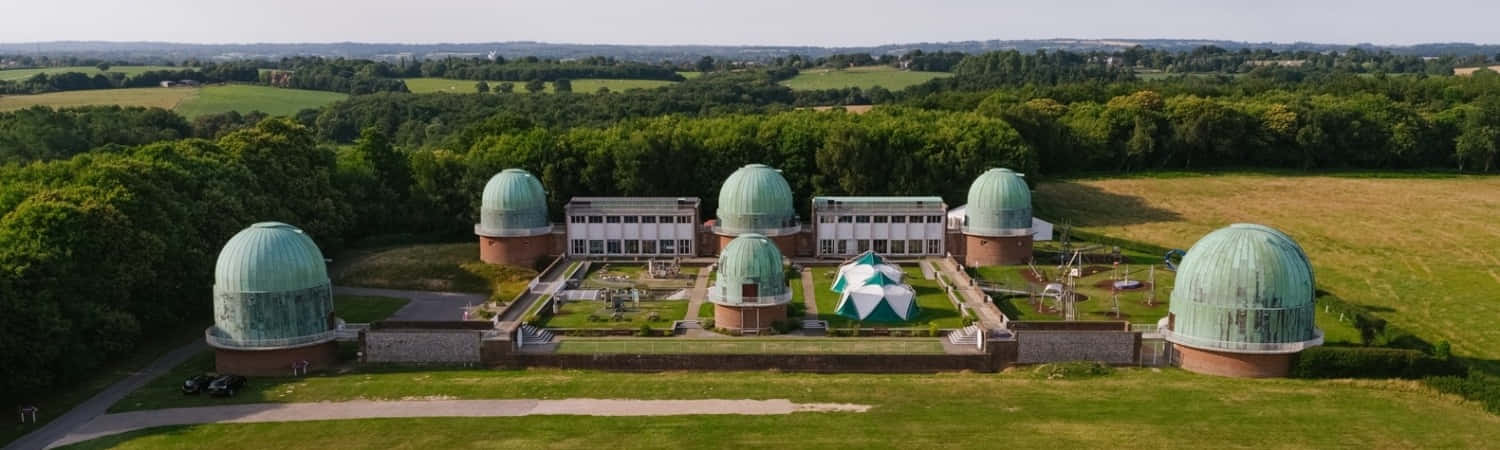 Observatory, five green domes, lush green landscape, HD Desktop Wallpaper