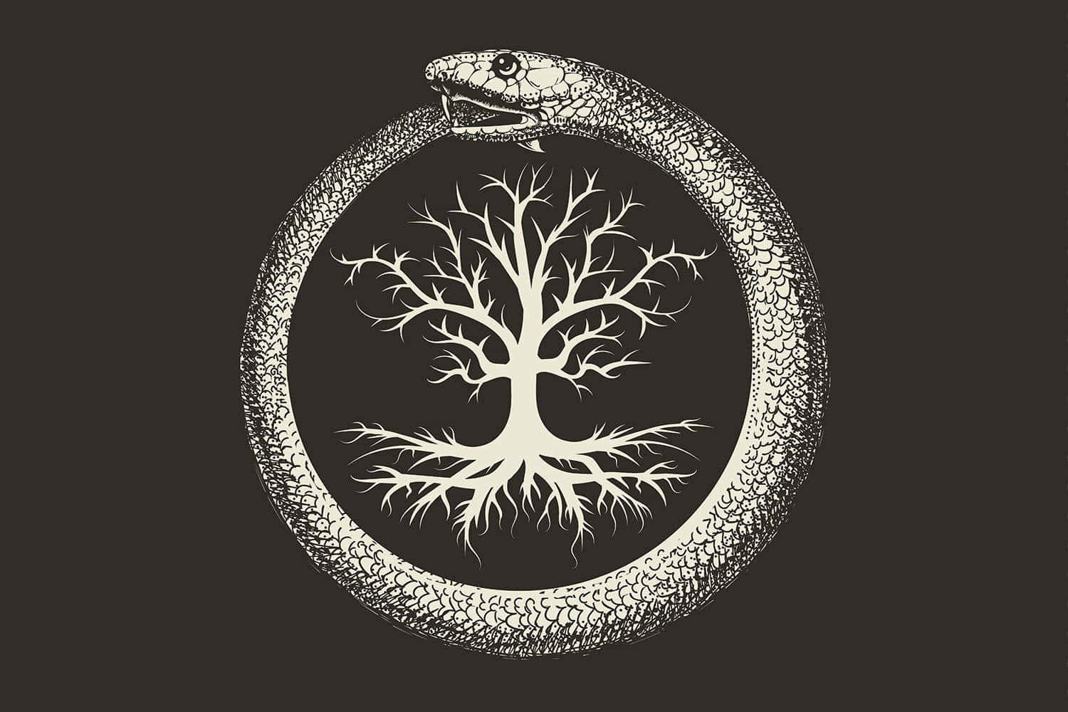 Occult, white tree, coiled snake, HD Desktop Wallpaper