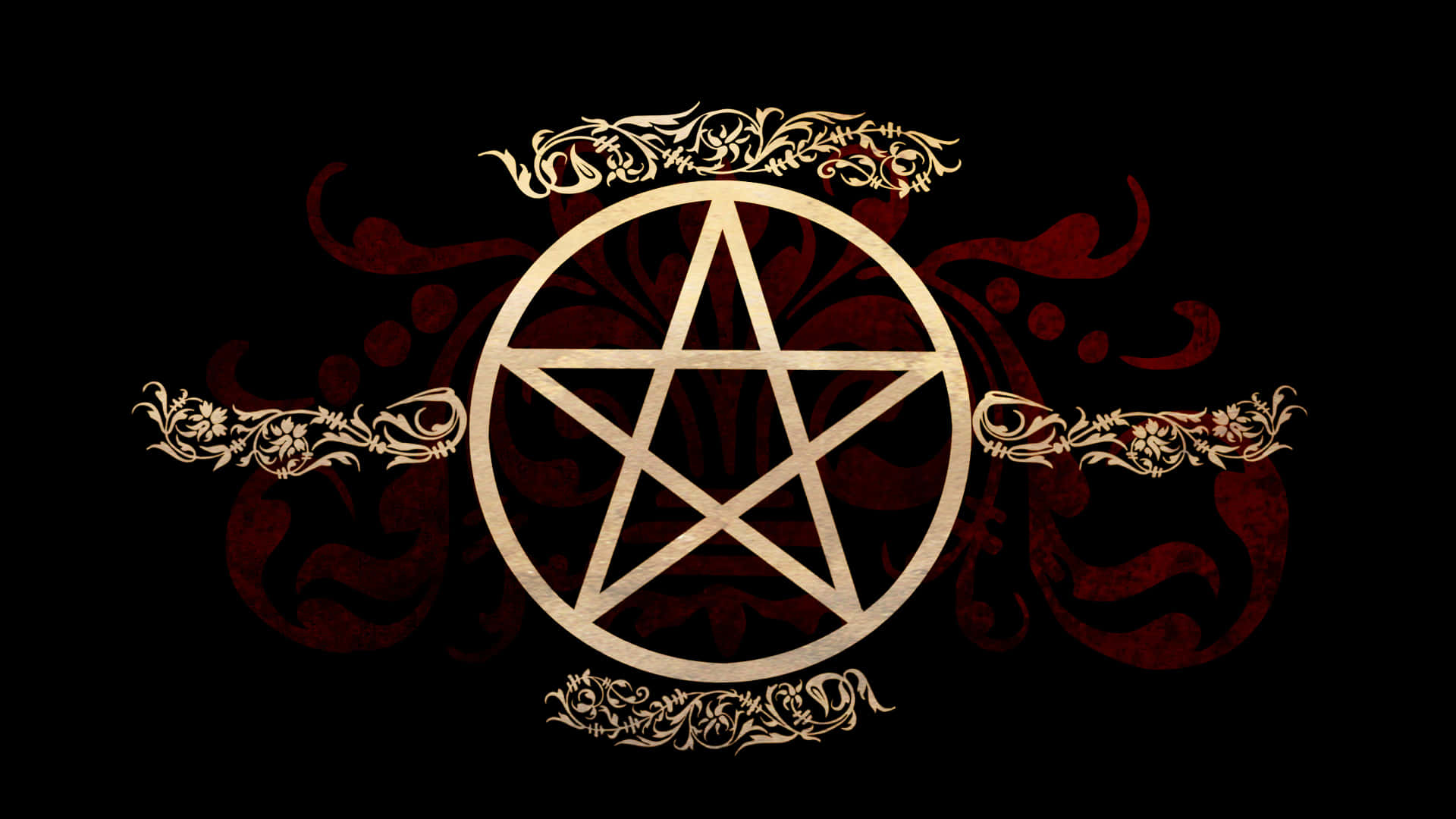 golden pentagram, circle, ornate flourishes, Full HD Desktop Wallpaper