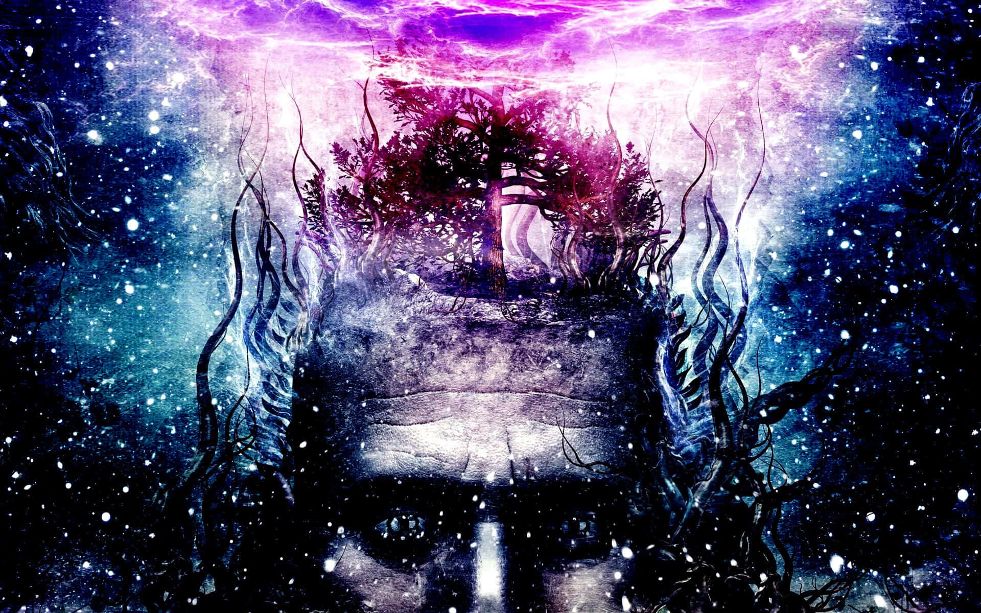 Occult, cosmic face, tree growing from forehead, Full HD Desktop Wallpaper