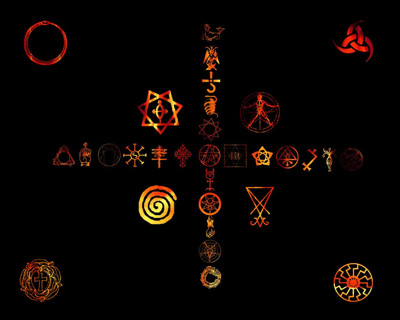 Occult, glowing orange, red mystical symbols, HD Desktop Wallpaper
