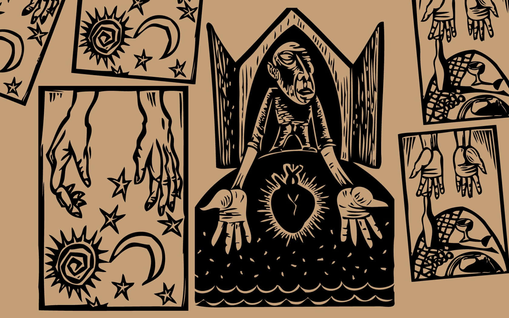 Occult, woodcut illustration, heart, HD Desktop Wallpaper