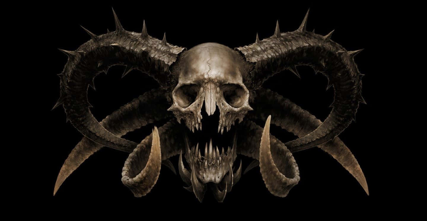 Occult, demonic skull, spiked curved horns, HD Desktop Wallpaper