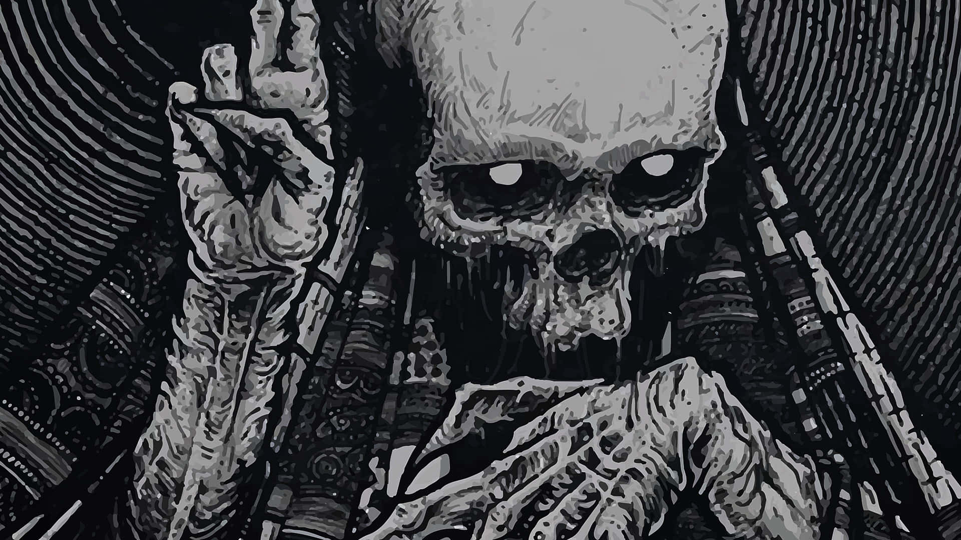 Occult, skeletal figure, glowing eyes, Full HD Desktop Wallpaper
